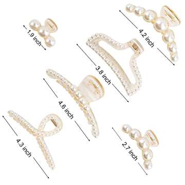 BAHABY Pearl Hair Clips for Women, Large Hair Clips for Thick Hair 6 Pack Styling Hair Claw Clips Strong Hold Non-slip Claw Clips Hair Accessories Nice Gift Choice for Friends Family（Champagne）