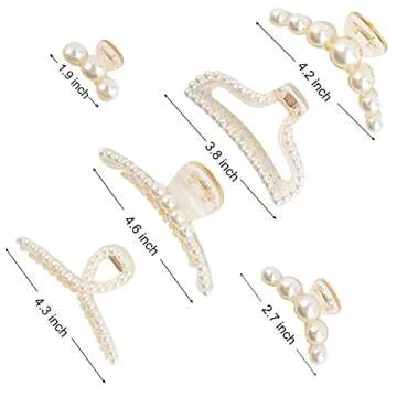 BAHABY Pearl Hair Clips for Women, Large Hair Clips for Thick Hair 6 Pack Styling Hair Claw Clips Strong Hold Non-slip Claw Clips Hair Accessories Nice Gift Choice for Friends Family（Champagne）