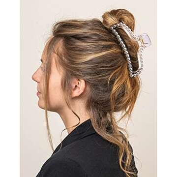 BAHABY Pearl Hair Clips for Women, Large Hair Clips for Thick Hair 6 Pack Styling Hair Claw Clips Strong Hold Non-slip Claw Clips Hair Accessories Nice Gift Choice for Friends Family（Champagne）