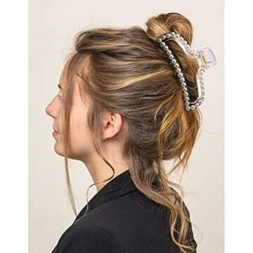 BAHABY Pearl Hair Clips for Women, Large Hair Clips for Thick Hair 6 Pack Styling Hair Claw Clips Strong Hold Non-slip Claw Clips Hair Accessories Nice Gift Choice for Friends Family（Champagne）