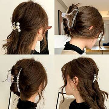 BAHABY Pearl Hair Clips for Women, Large Hair Clips for Thick Hair 6 Pack Styling Hair Claw Clips Strong Hold Non-slip Claw Clips Hair Accessories Nice Gift Choice for Friends Family（Champagne）