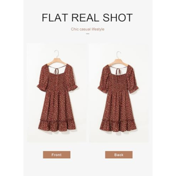 Dokotoo Summer Dresses for Women Ladies Short Sleeve Floral Sundresses for Women 2025 Casual Smocked High Waist Beach Bohomian Cute Babydoll Mini Dress Womens Fashion Sun Dress Brown Medium