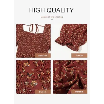 Dokotoo Summer Dresses for Women Ladies Short Sleeve Floral Sundresses for Women 2025 Casual Smocked High Waist Beach Bohomian Cute Babydoll Mini Dress Womens Fashion Sun Dress Brown Medium