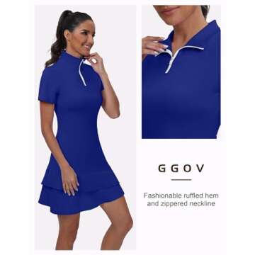 GGOV Womens Two Piece Tennis Golf Dress UPF 50+ Active Athletic Exercise Sports Wear with Pocket and...