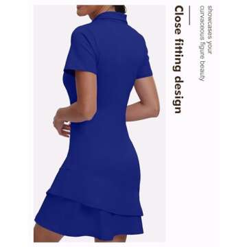 GGOV Womens Two Piece Tennis Golf Dress UPF 50+ Active Athletic Exercise Sports Wear with Pocket and Shorts (Gem Blue, XL)