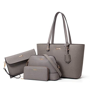 Stylish 4pc Handbag Set: Tote, Messenger, Wallet & Card Holder in Gray