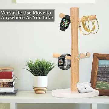 WORHE Mug Holder Marble Base with 6 Hooks Coffee Cup Rack Organizer for Countertop, Round Mugs Stand Hanger for Kitchen Counter Cabinet Bar Accessories and Home Decor White (MH001)