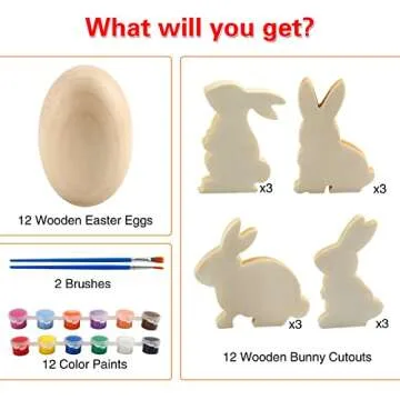 Easter Egg Painting Kit, 24pcs Wooden Eggs and Bunny for Easter Crafts Basket Stuffers Gifts for Kid...