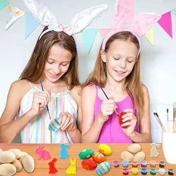 Easter Egg Painting Kit, 24pcs Wooden Eggs and Bunny for Easter Crafts Basket Stuffers Gifts for Kids Toddlers Boys Girls Ages 4-8 8-12 Birthday Party Favors Classroom Prizes DIY Decor