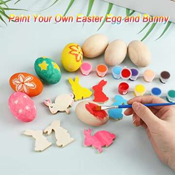 Easter Egg Painting Kit, 24pcs Wooden Eggs and Bunny for Easter Crafts Basket Stuffers Gifts for Kids Toddlers Boys Girls Ages 4-8 8-12 Birthday Party Favors Classroom Prizes DIY Decor