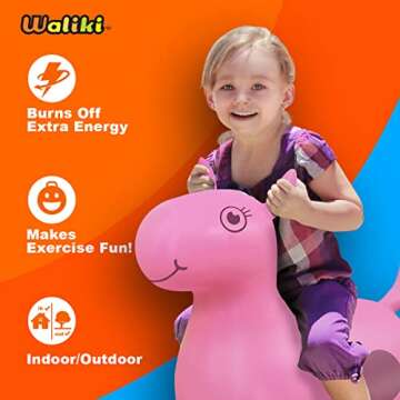WALIKI Pink Bouncy Horse for Girls | Inflatable Hopping Horse Ride-On Toy with Pump | Fun Gift for 1, 2, and 3 Year Old Girls | Balance & Coordination Hopper Toy for Indoor/Outdoor Play