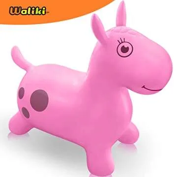WALIKI Pink Bouncy Horse for Girls | Inflatable Hopping Horse Ride-On Toy with Pump | Fun Gift for 1, 2, and 3 Year Old Girls | Balance & Coordination Hopper Toy for Indoor/Outdoor Play