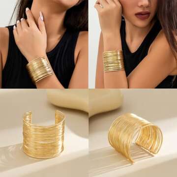 Saloncon 3PCS Chunky Gold Cuff Bracelets Set for Women - Elegant Statement Jewelry