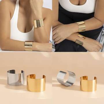 Stylish Salircon 3PCS Chunky Gold Cuff Bracelets Set