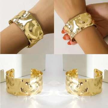 Stylish Salircon 3PCS Chunky Gold Cuff Bracelets Set