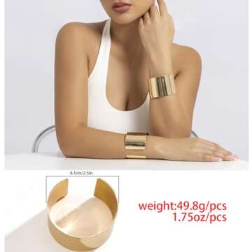 Stylish Salircon 3PCS Chunky Gold Cuff Bracelets Set