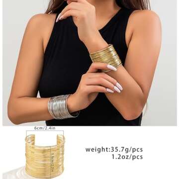 Stylish Salircon 3PCS Chunky Gold Cuff Bracelets Set