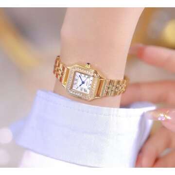 ADSBIAOYE Women's Vintage Square Watches Ladies Diamond Accent Luxury Stainless Steel Watch Classic ...
