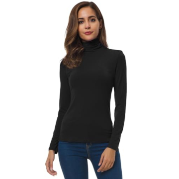 VOBCTY Women's Lightweight Turtleneck Pullover Black