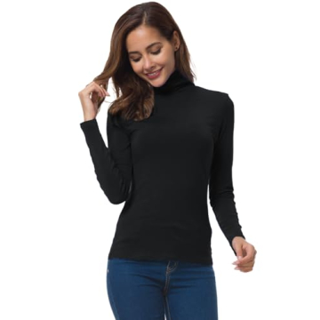 VOBCTY Women's Lightweight Turtleneck Pullover Black