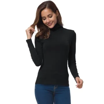 VOBCTY Women's Lightweight Turtleneck Pullover Black