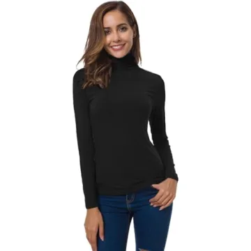 VOBCTY Women's Lightweight Turtleneck Pullover Black