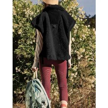 BQDCQB Womens Fleece Vest Oversized Trendy Casual Sleeveless Warm Fuzzy Button Down Sherpa Vest with Pockets Black S