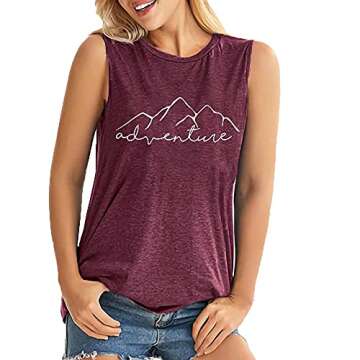 Women's Camping Hiking Sleeveless Mountain Adventure Graphic Tees Shirt Funny Letter Printed Vintage...