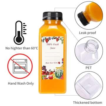 SUPERLELE 20pcs 12oz Empty Plastic Juice Bottles with Caps, Reusable Water Bottles, Clear Bulk Drink...