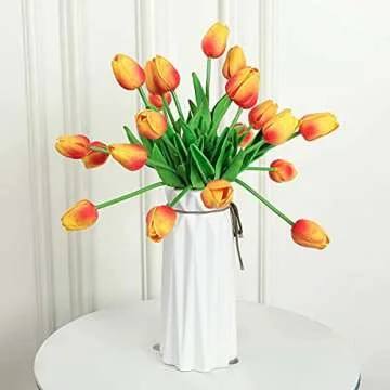 Kisflower 30Pcs Latex Tulips Real Touch Red and Yellow Artificial Flowers Fake Tulips Arrangement Bouquet for Home Office Wedding Decor (Red and Yellow)