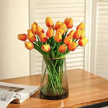 Kisflower 30Pcs Latex Tulips Real Touch Red and Yellow Artificial Flowers Fake Tulips Arrangement Bouquet for Home Office Wedding Decor (Red and Yellow)
