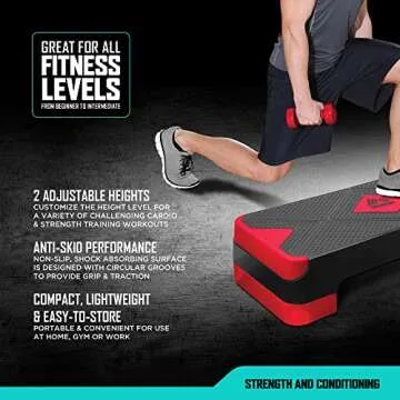 RBX Aerobic Step Platform - Adjustable Non-Slip Stepper for Workouts