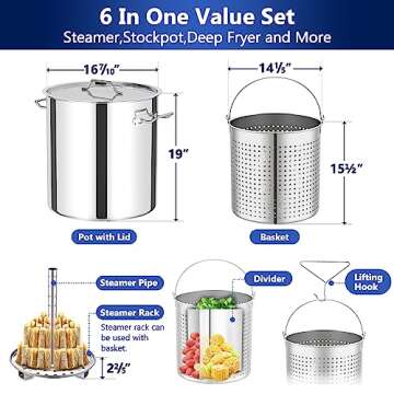 ARC 64-QT Large Stainless Steel Stockpot for Seafood Boiler Crawfish Pot with Basket and Steamer Rac...