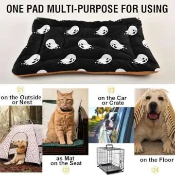 IHCVHQX Halloween Dog Bed Mat Halloween Ghost Spooky Comfortable Pet Kennel Beds Washable Cat Beds Crate Pad Pets Sleeping Mattress for Large Medium Small Dogs 24 x18 Inch