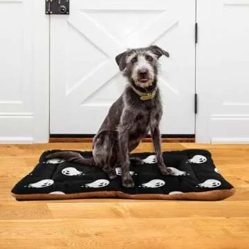 IHCVHQX Halloween Dog Bed Mat Halloween Ghost Spooky Comfortable Pet Kennel Beds Washable Cat Beds Crate Pad Pets Sleeping Mattress for Large Medium Small Dogs 24 x18 Inch