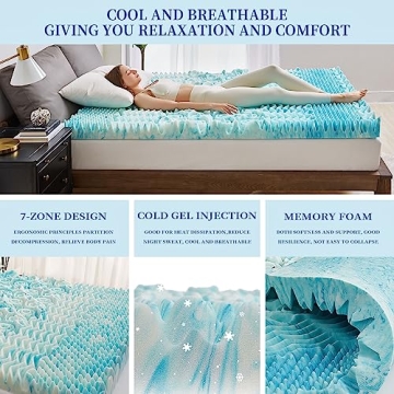 DQZ Memory Foam Mattress Topper - 3 Inch Cooling Gel Comfort