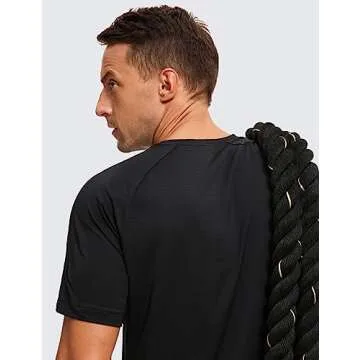 CRZ YOGA Mens Lightweight Athletic T-Shirts Moisture Wicking Running Workout Shirt Short Sleeve Gym Tops Black X-Large