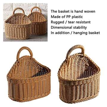 EKDJKK 2 Pcs Hanging Storage Baskets, Plastic Pantry Wicker Baskets, Wall Mount Basket with Hook, Decorative Baskets for Organizing, Small Woven Baskets for Kitchen Bathroom(Brown)