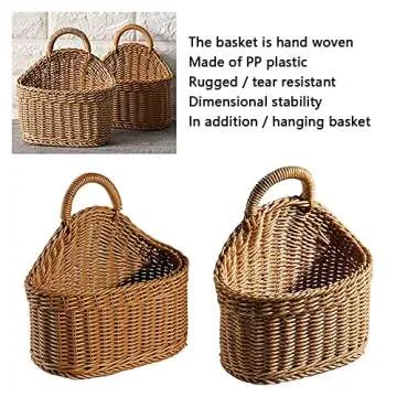 EKDJKK 2 Pcs Hanging Storage Baskets, Plastic Pantry Wicker Baskets, Wall Mount Basket with Hook, Decorative Baskets for Organizing, Small Woven Baskets for Kitchen Bathroom(Brown)