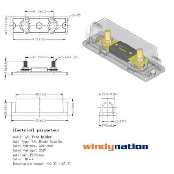 WindyNation ANL Fuse Holder with 2pcs 150A Fuses