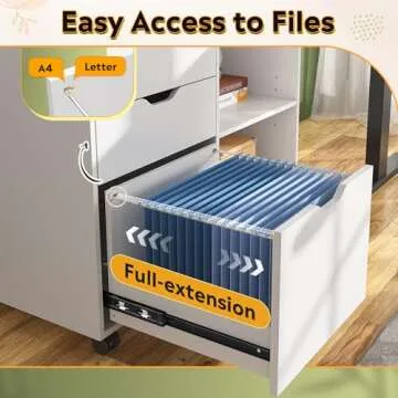 DEVAISE 3-Drawer Wood File Cabinet, Mobile Lateral Filing Cabinet, Printer Stand with Open Storage Shelves for Home Office, White