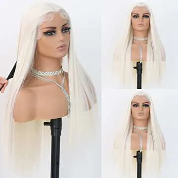 ANDRIA Lace Front Wigs Straight Hair Glueless Lace Wigs Synthetic Long Silk Straight Natural Wig Heat Resistant Fiber Platinum Blonde Colorful Wig With Baby Hair For Black Women 24 Inches