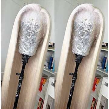ANDRIA Lace Front Wigs Straight Hair Glueless Lace Wigs Synthetic Long Silk Straight Natural Wig Heat Resistant Fiber Platinum Blonde Colorful Wig With Baby Hair For Black Women 24 Inches