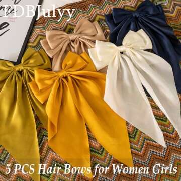 Satin Hair Bows 5 PCS Claw Clip for Women Girls,Premium black Bow-knot Hair Clips for Women Thick Hair & Thin Hair,Big Bows Hair Clips,Nonslip Bows Claw Clips for Women