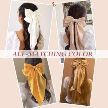 Satin Hair Bows 5 PCS Claw Clip for Women Girls,Premium black Bow-knot Hair Clips for Women Thick Hair & Thin Hair,Big Bows Hair Clips,Nonslip Bows Claw Clips for Women