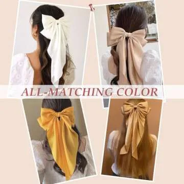 Satin Hair Bows 5 PCS Claw Clip for Women Girls,Premium black Bow-knot Hair Clips for Women Thick Hair & Thin Hair,Big Bows Hair Clips,Nonslip Bows Claw Clips for Women