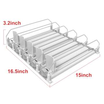 Drink Dispenser for Fridge, Self-Pushing Soda Can Organizer for Refrigerator, Width Adjustable Beverage Pusher Glide, Beer Pop Can Water Bottle Storage for Pantry, Kitchen - 5 Row (White, 380-5）