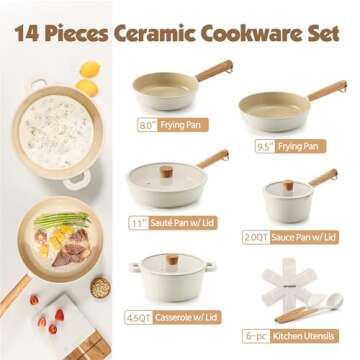 SENSARTE PASCA Ceramic Nonstick Pots and Pans Set 14pcs, Healthy Cookware Set, Non-toxic Induction K...