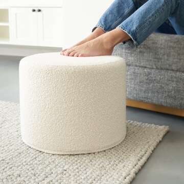 ZICOTO Boucle Pouf Ottoman - Modern Foot Rest Charm