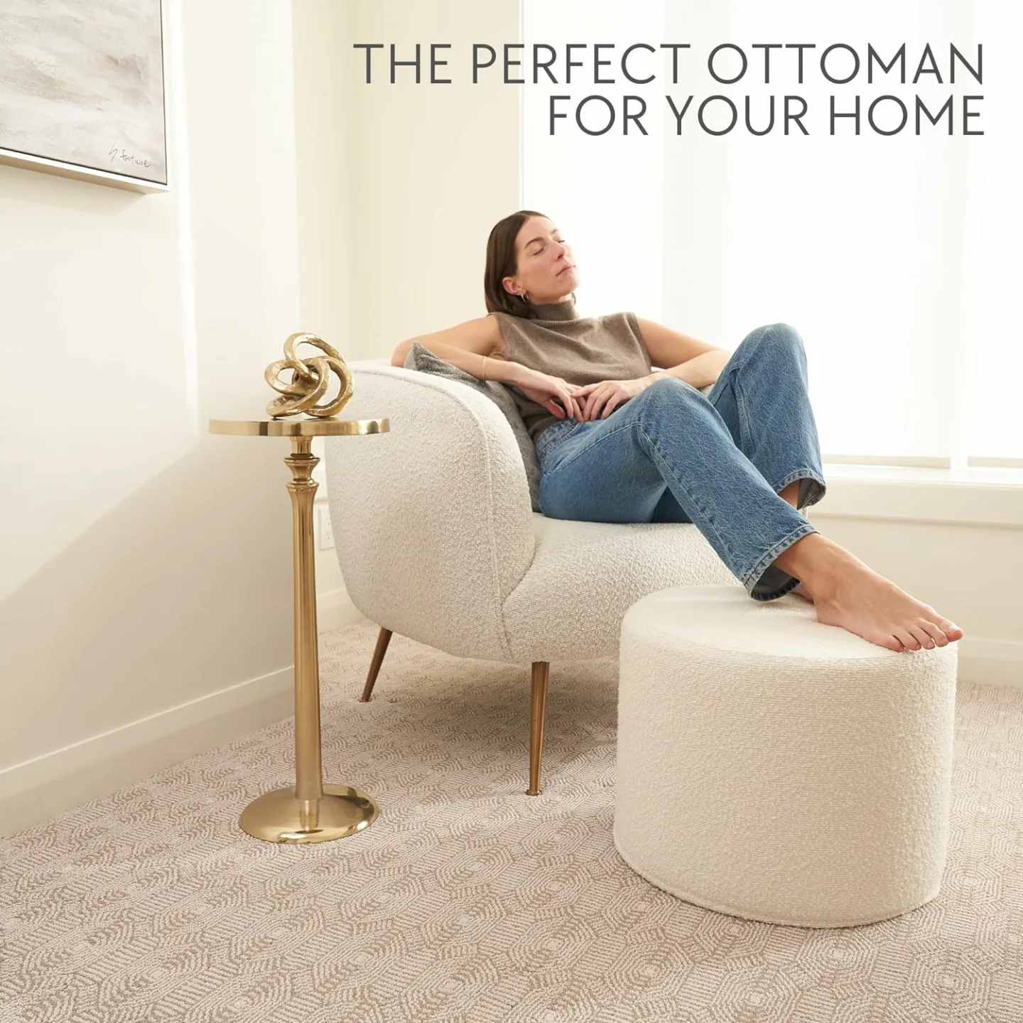 ZICOTO Boucle Pouf Ottoman - Modern Foot Rest Charm